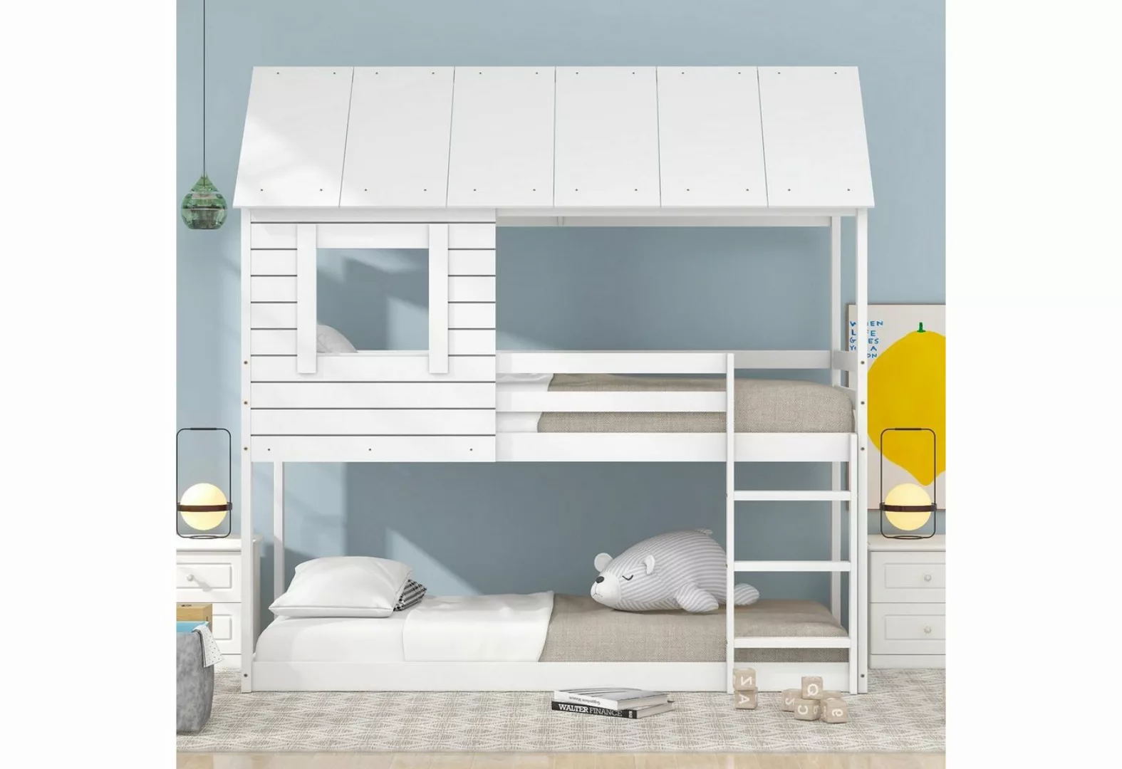 OKWISH Etagenbett Kinder hausbett, Kinderbett Holz Bett 90 X 200 cm (mit Da günstig online kaufen