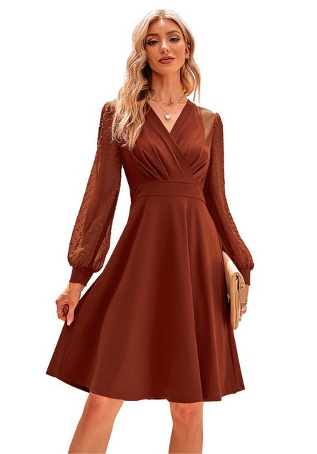 Mayou Cocktailkleid Damen Elegant Cocktailkleid Langarm Mesh Wickel-V-Aussc günstig online kaufen