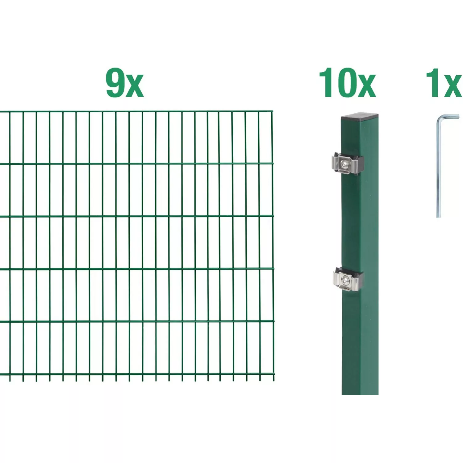 Metallzaun Grund-Set Doppelstabmatte verz. Grün beschichtet 9 x 2 m x 1,2 m günstig online kaufen