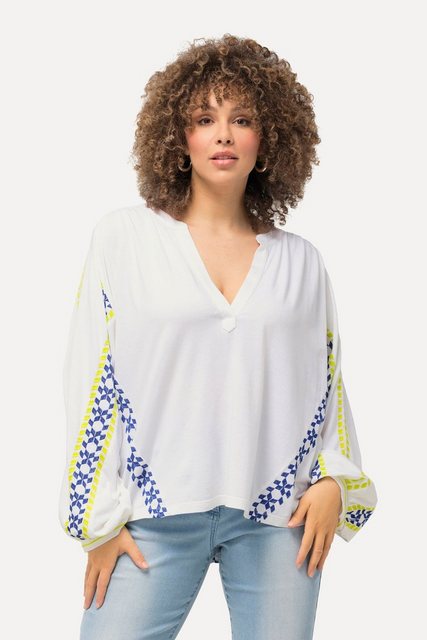 Ulla Popken Satinbluse Bluse Leinenmix Oversized Tunika-Ausschnitt günstig online kaufen