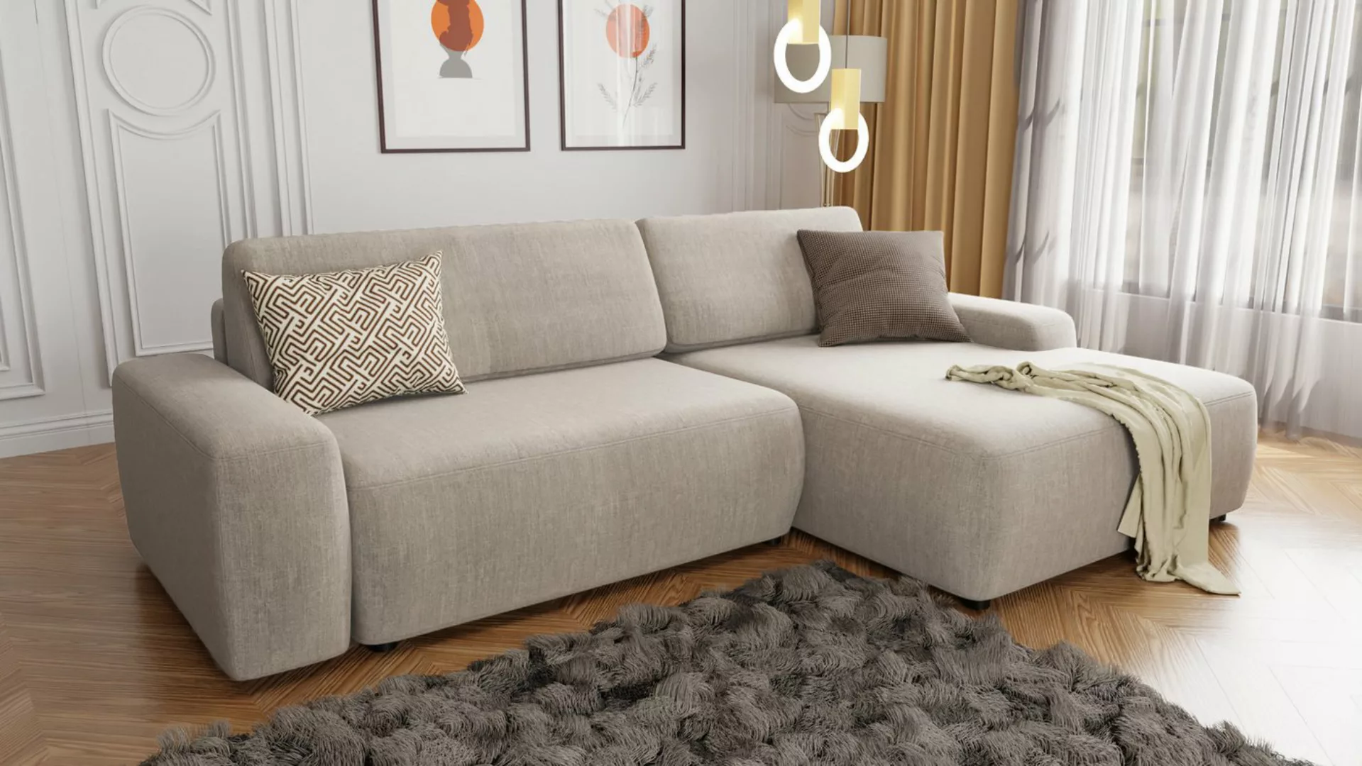 S-Style Möbel Ecksofa Hannelie mit Schlaffunktion und Bettkasten aus Samt-S günstig online kaufen