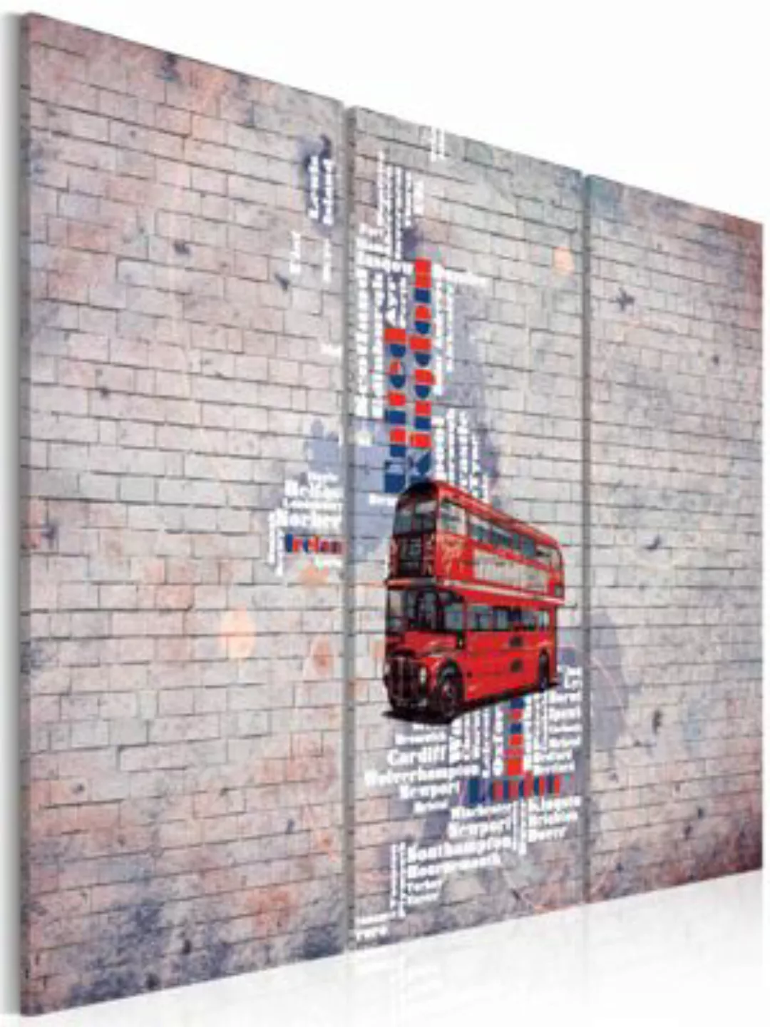 artgeist Wandbild Rund um Großbritannien mit dem Routemaster - Triptychon m günstig online kaufen