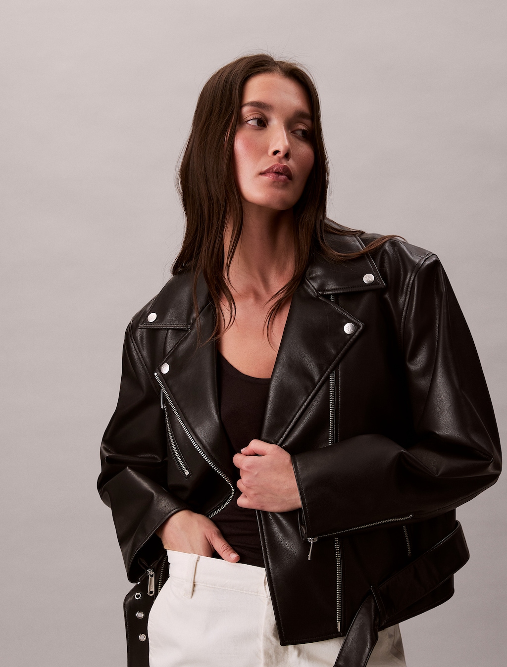 Calvin Klein Jeans Lederimitatjacke "FAUX LEATHER MOTO JACKET W/BELT", ohne günstig online kaufen