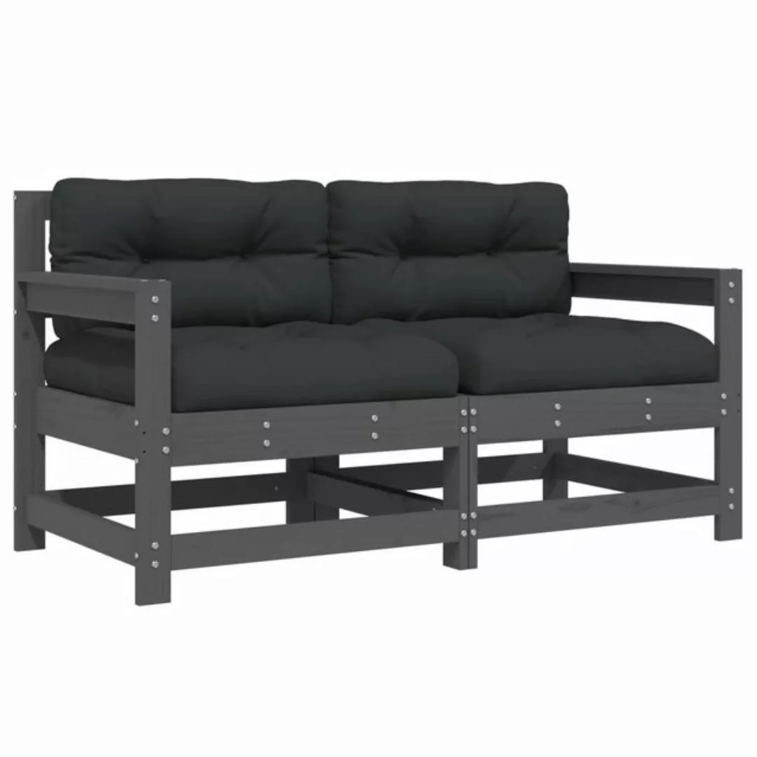 vidaXL Loungesofa Gartenstühle mit Kissen 2 Stk. Grau Massivholz Kiefer, 1 günstig online kaufen