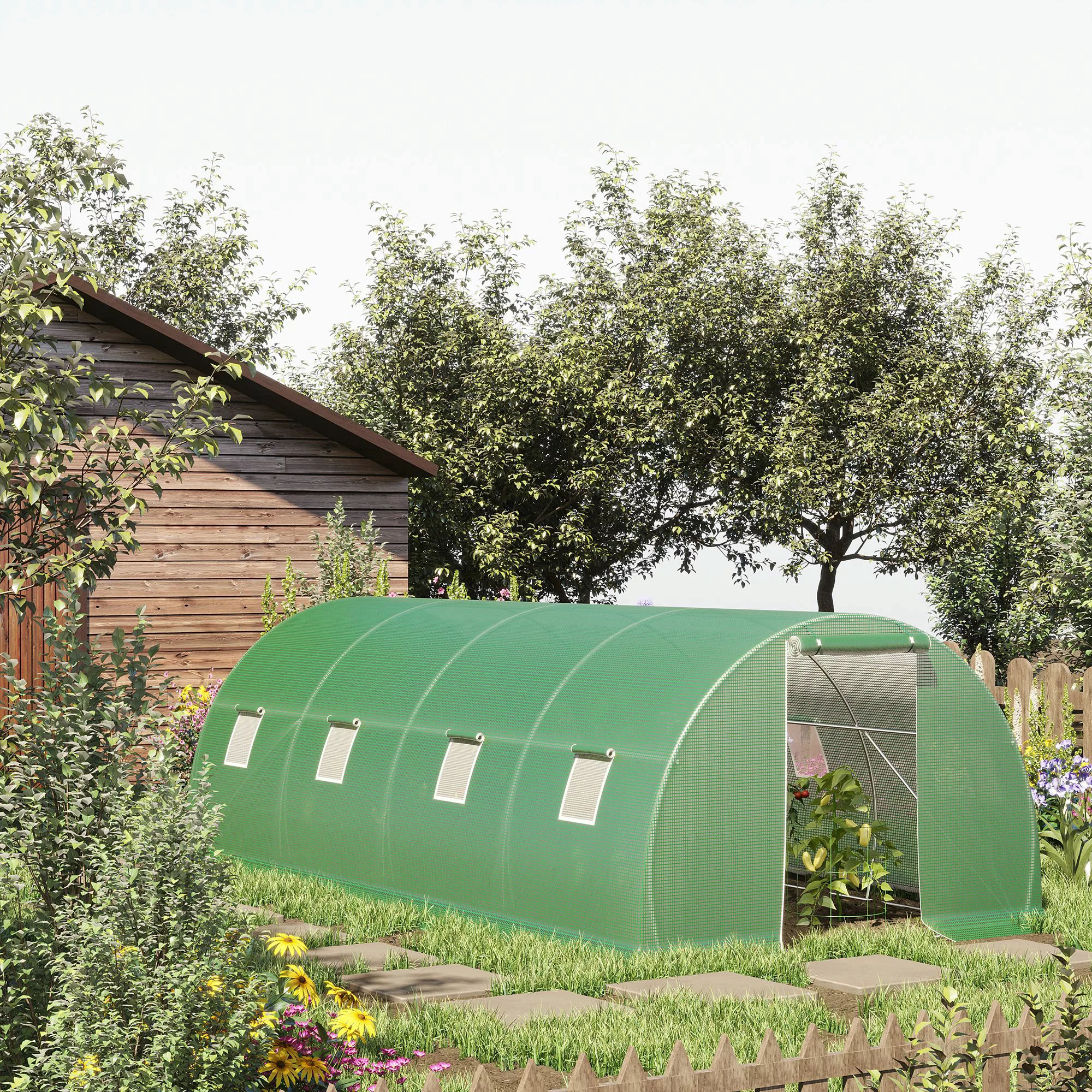 Outsunny Foliengewächshaus begehbares Polytunnel 6 x 3 m Gewächshaus mit 8 günstig online kaufen