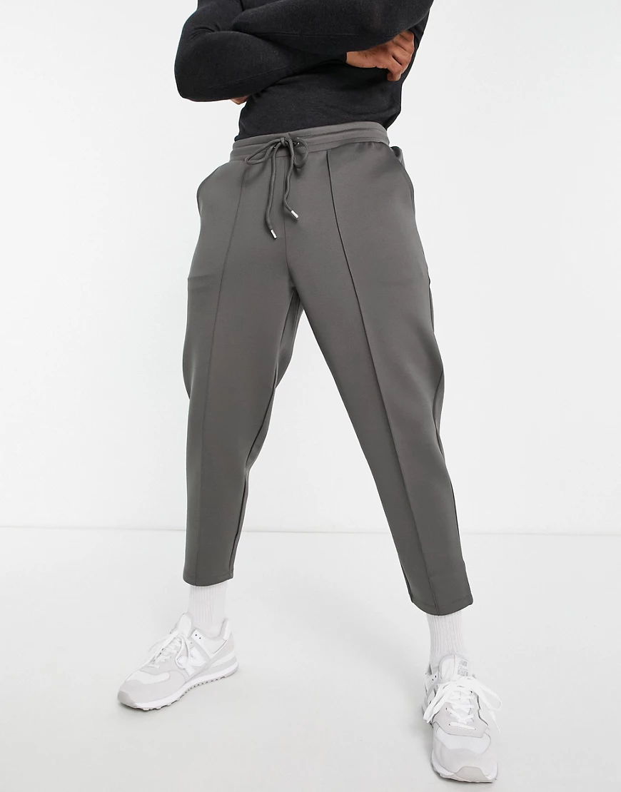 ASOS DESIGN – Elegante, enge Neopren-Jogginghose in Grau mit festem Saum un günstig online kaufen