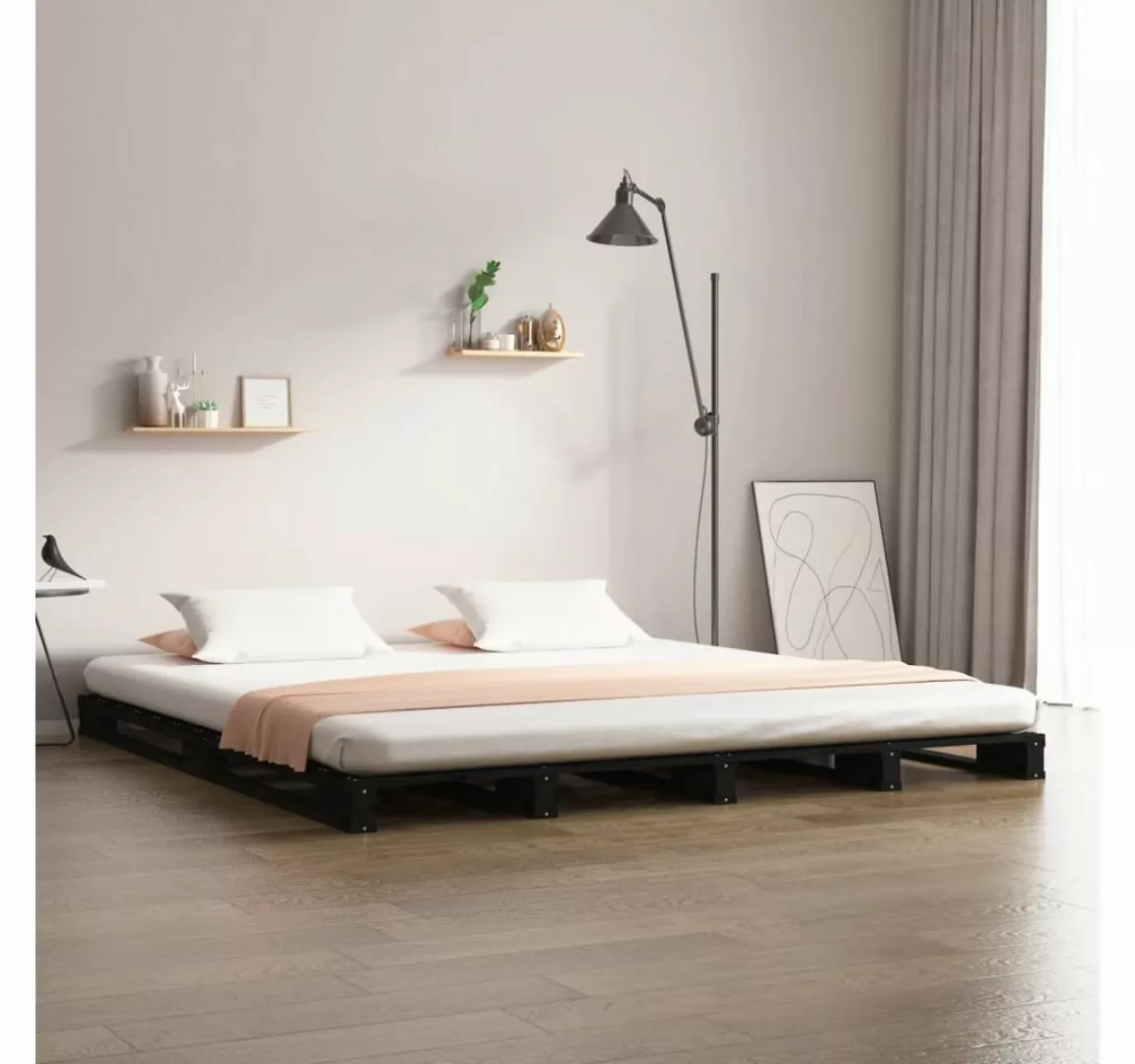 furnicato Bett Palettenbett Schwarz 135x190 cm Massivholz Kiefer günstig online kaufen