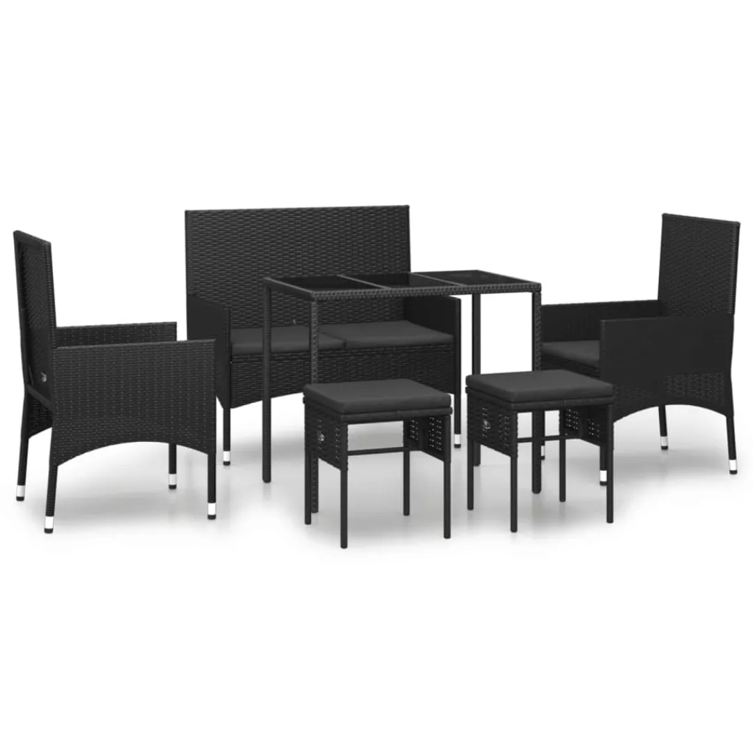 Vidaxl 6-tlg. Garten-lounge-set Mit Kissen Schwarz Poly Rattan günstig online kaufen