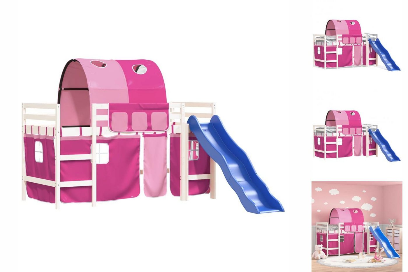 vidaXL Etagenbett Kinderhochbett mit Tunnel Rosa 90x190 cm Massivholz Kiefe günstig online kaufen