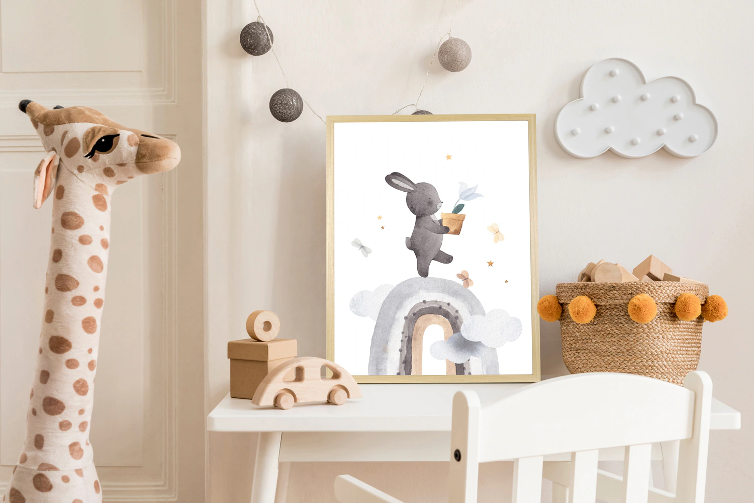 queence Bild mit Rahmen "Hase mit Blume", Bilder vom Sternenhimmel-Hase-Has günstig online kaufen