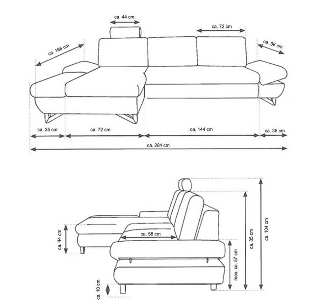 Design-Wohngalerie Sofa Ecksofa Halsta - Strukturstoff Anthrazit, Recamiere günstig online kaufen