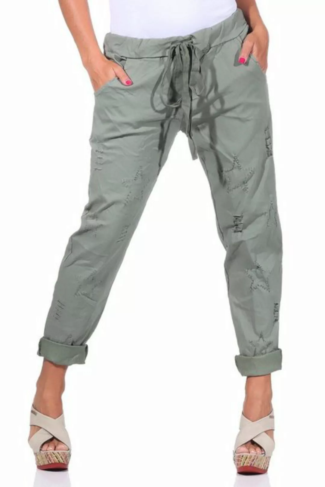 Mississhop Chinohose Damen Hose Freizeithose zerrissen Risse Sterne M.350 günstig online kaufen