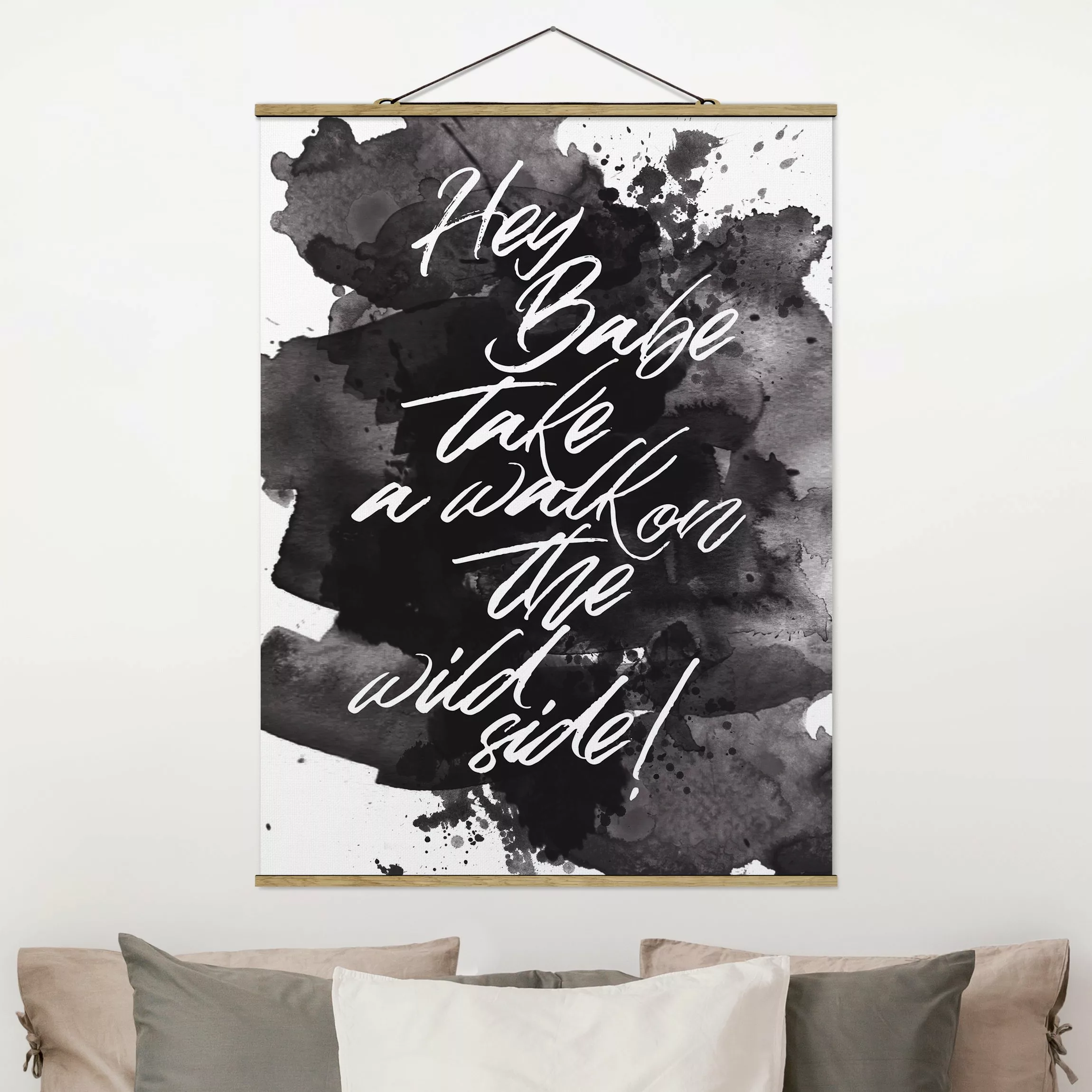 Stoffbild Spruch mit Posterleisten - Hochformat Take a walk on the wild sid günstig online kaufen