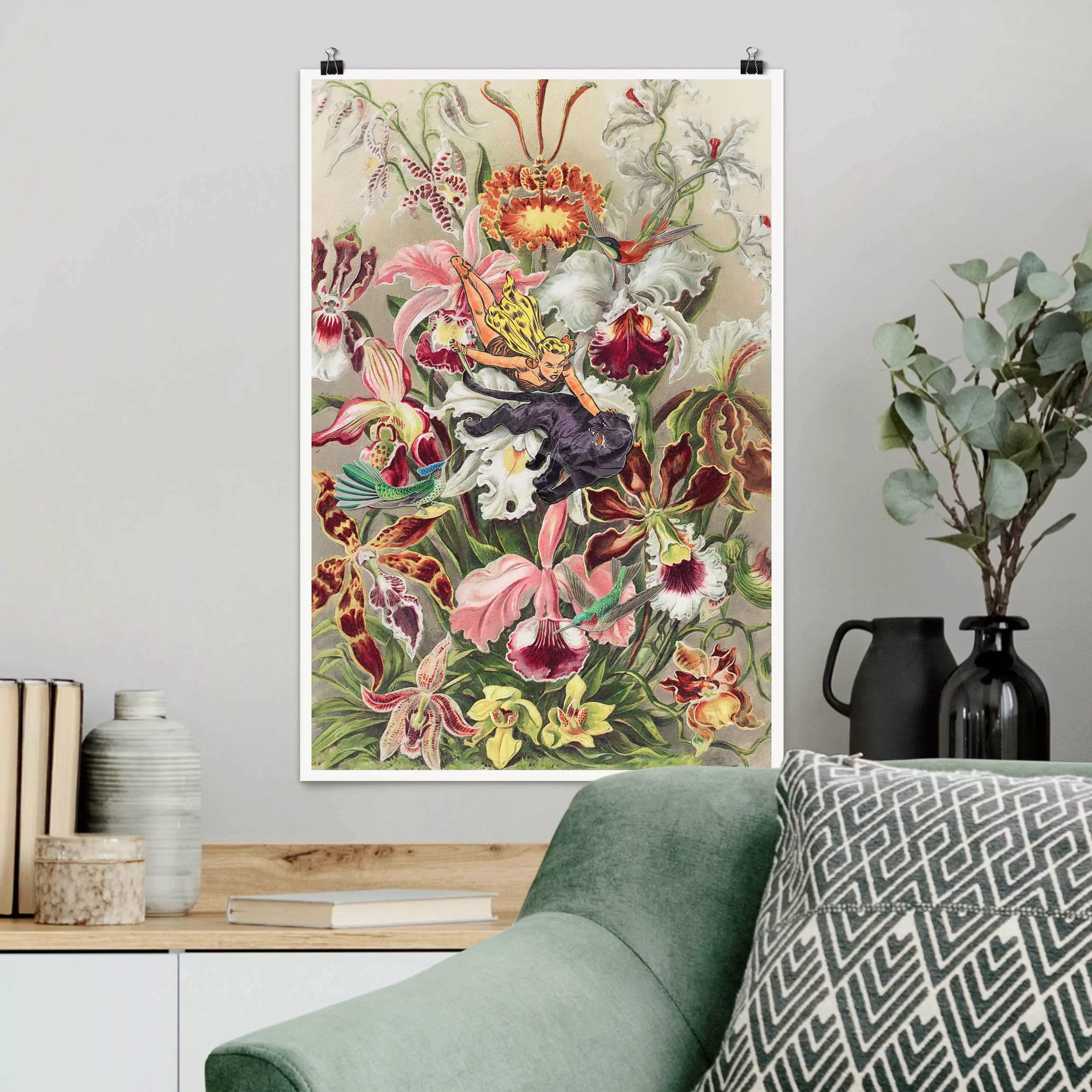Poster Nymphe mit Orchideen günstig online kaufen