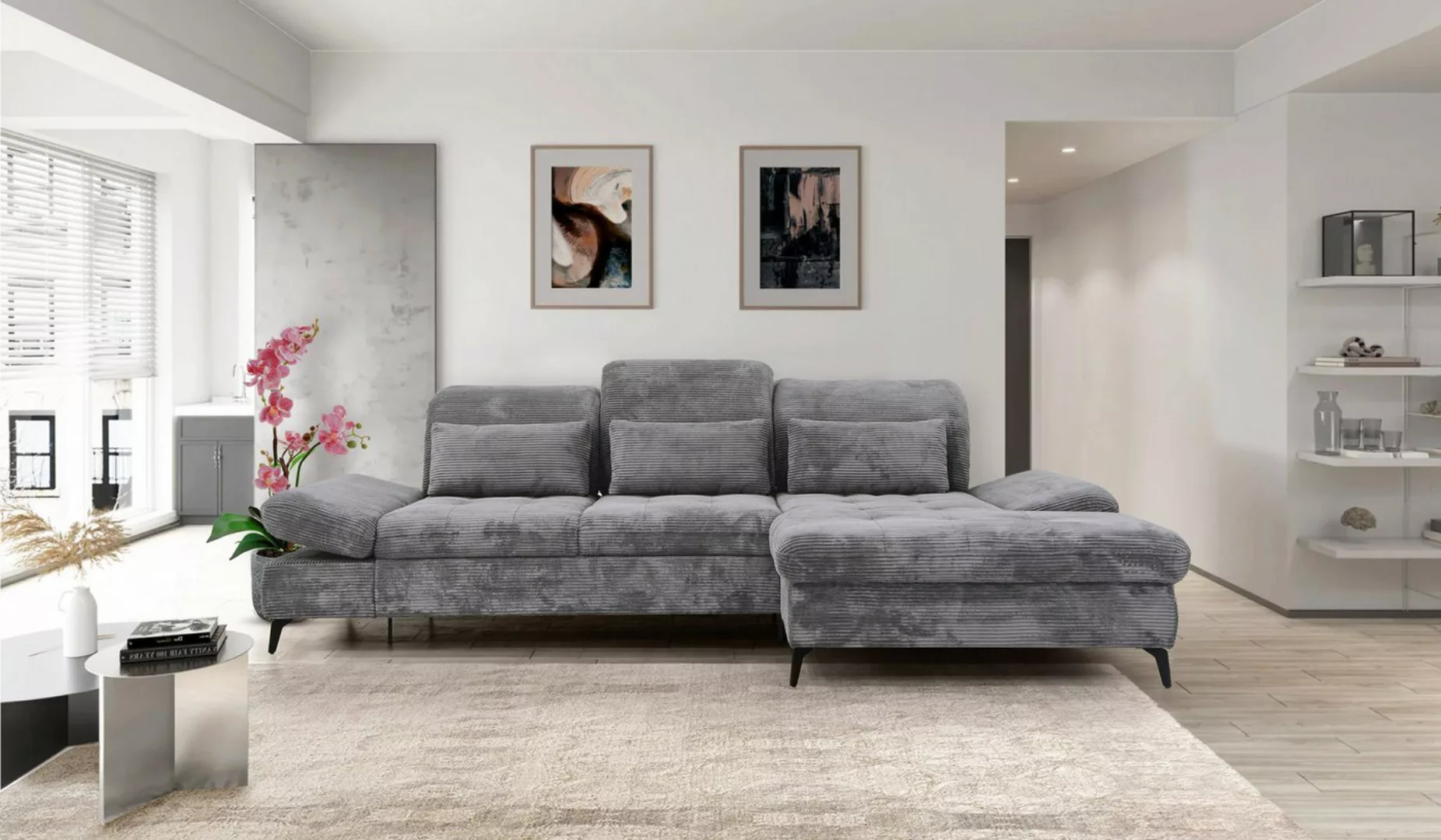 Hygger Möbelhaus Ecksofa Nola L-Form 300 x 170 cm, Sitztiefenverstellung, K günstig online kaufen