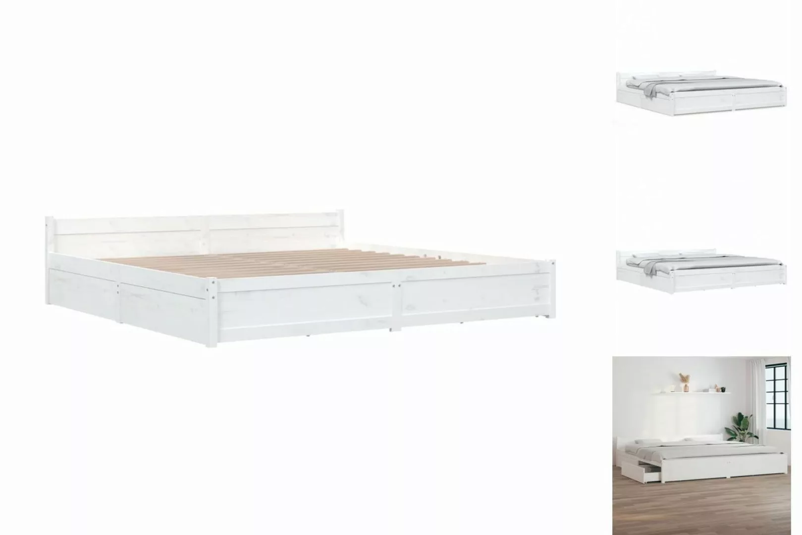 vidaXL Bettgestell Bett mit Schubladen Weiß 180x200 cm 6FT Super King Bettg günstig online kaufen