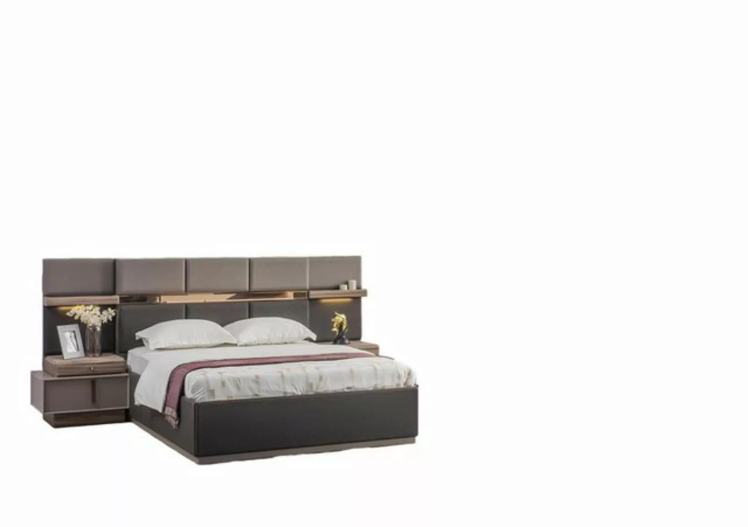 Xlmoebel Bett 6-teiliges Set Doppelbett mit Nachttischen und Konsole in Gra günstig online kaufen