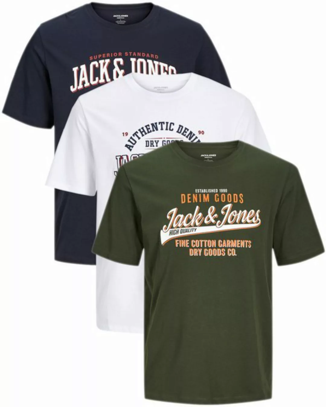 Jack & Jones T-Shirt Stilvolles Slim-Fit Shirt mit Printdruck (3er-Pack) günstig online kaufen