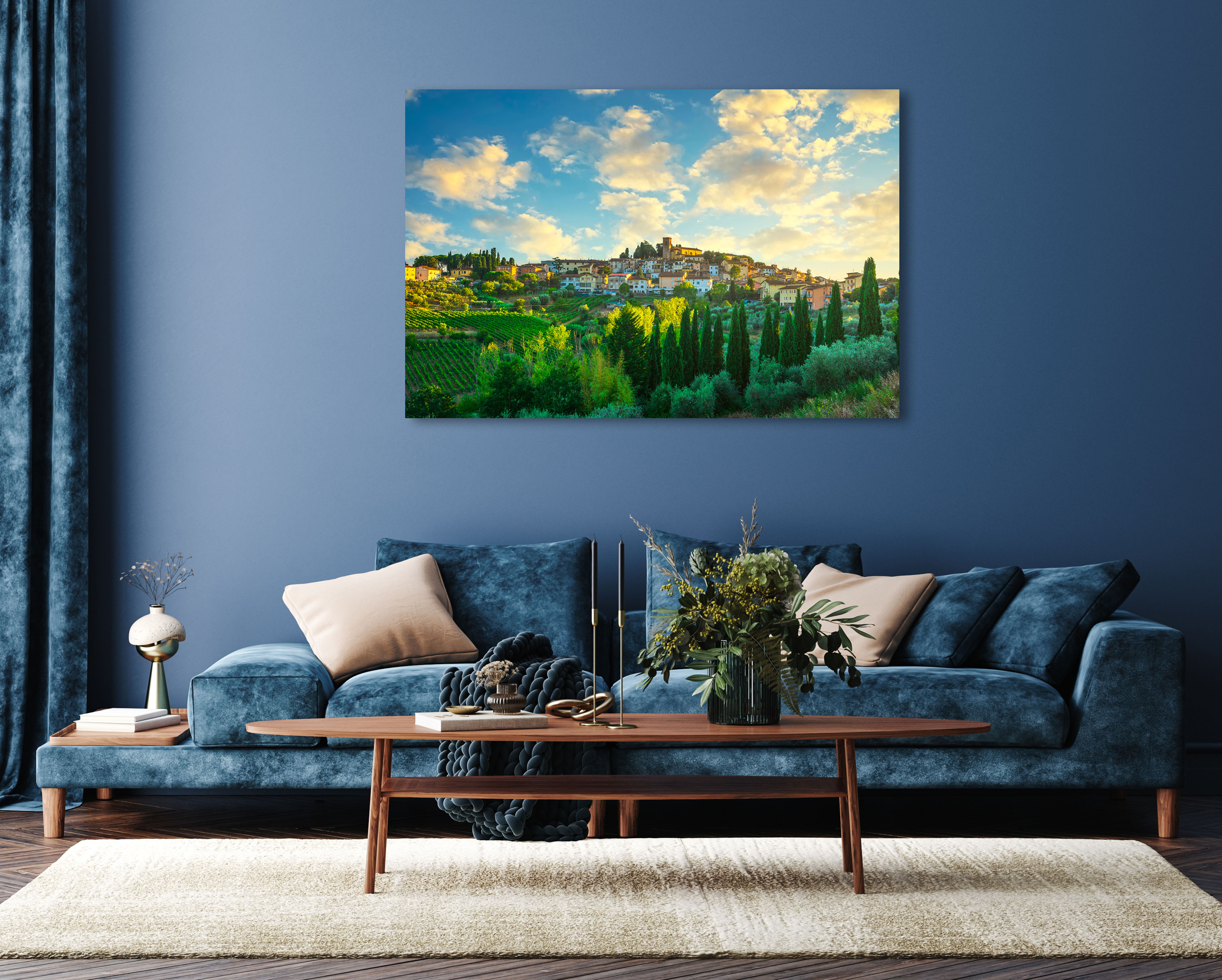queence Acrylglasbild "Elina", Landschaft-Italien-Tannenbaum-Gebäude-Stadt, günstig online kaufen