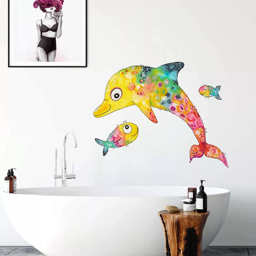 Wall-Art Wandtattoo »Lebensfreude Delfin Fische«, (1 St.), selbstklebend, e günstig online kaufen