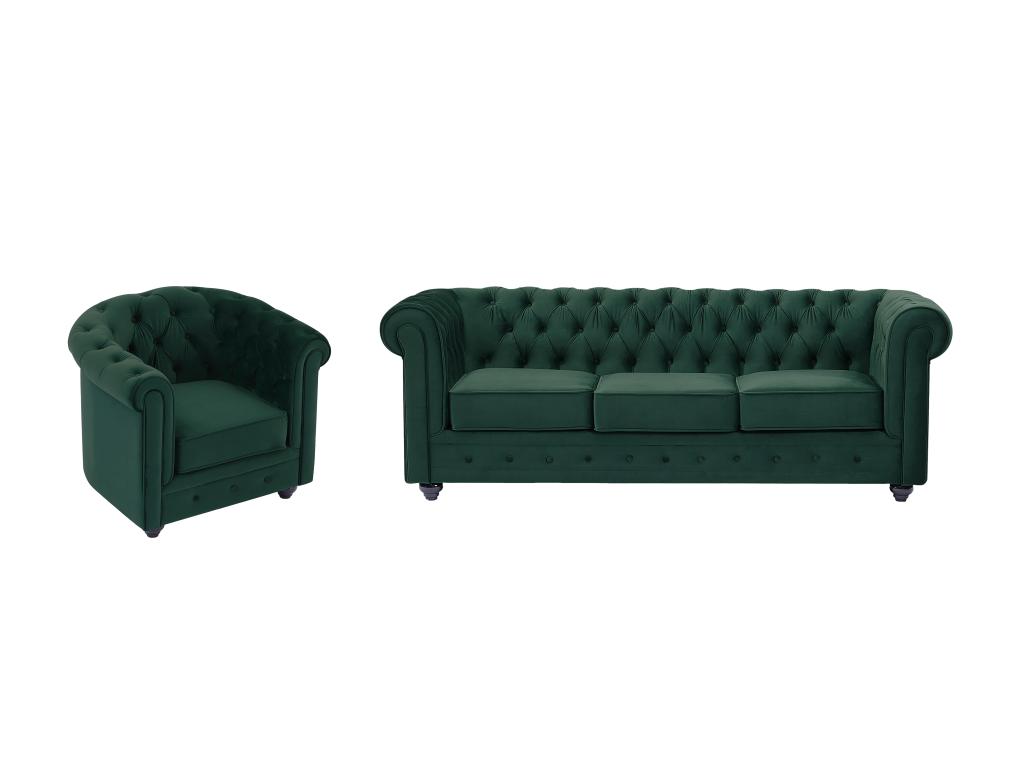 Sofa 3-Sitzer & Sessel - Samt - Grün - CHESTERFIELD günstig online kaufen