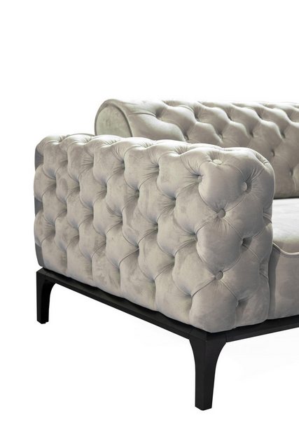 Xlmoebel Sofa Luxuriöses graues Stoffsofa Chesterfield 3-Sitzer-Sofagarnitu günstig online kaufen