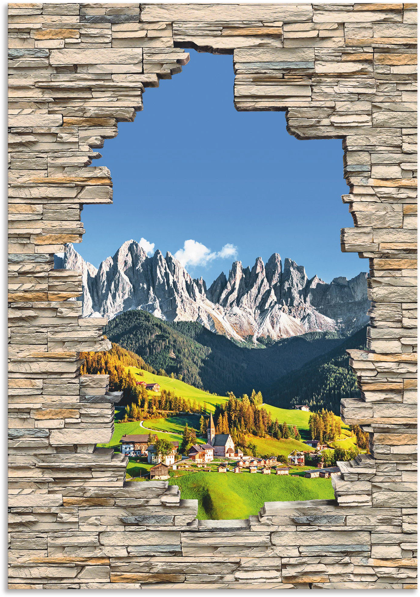 Artland Wandbild "Alpen Berge Santa Maddalena Stein Mauer", Berge & Alpenbi günstig online kaufen