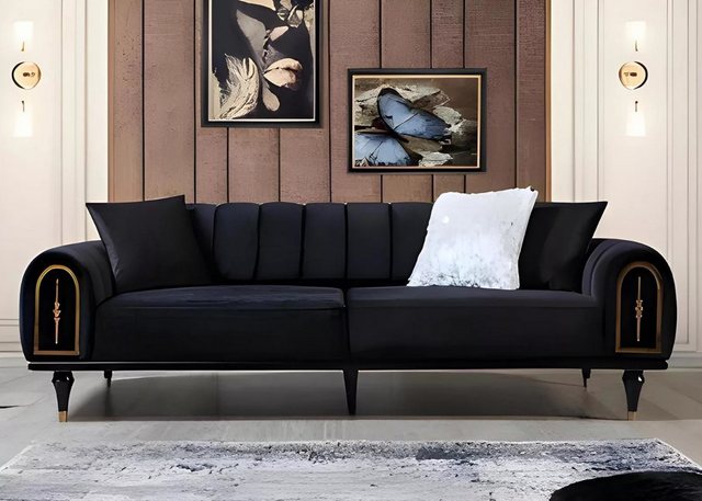 JVmoebel Sofa Schwarzer Dreisitzer Wohnzimmer Polstercouch Designer 3-Sitze günstig online kaufen