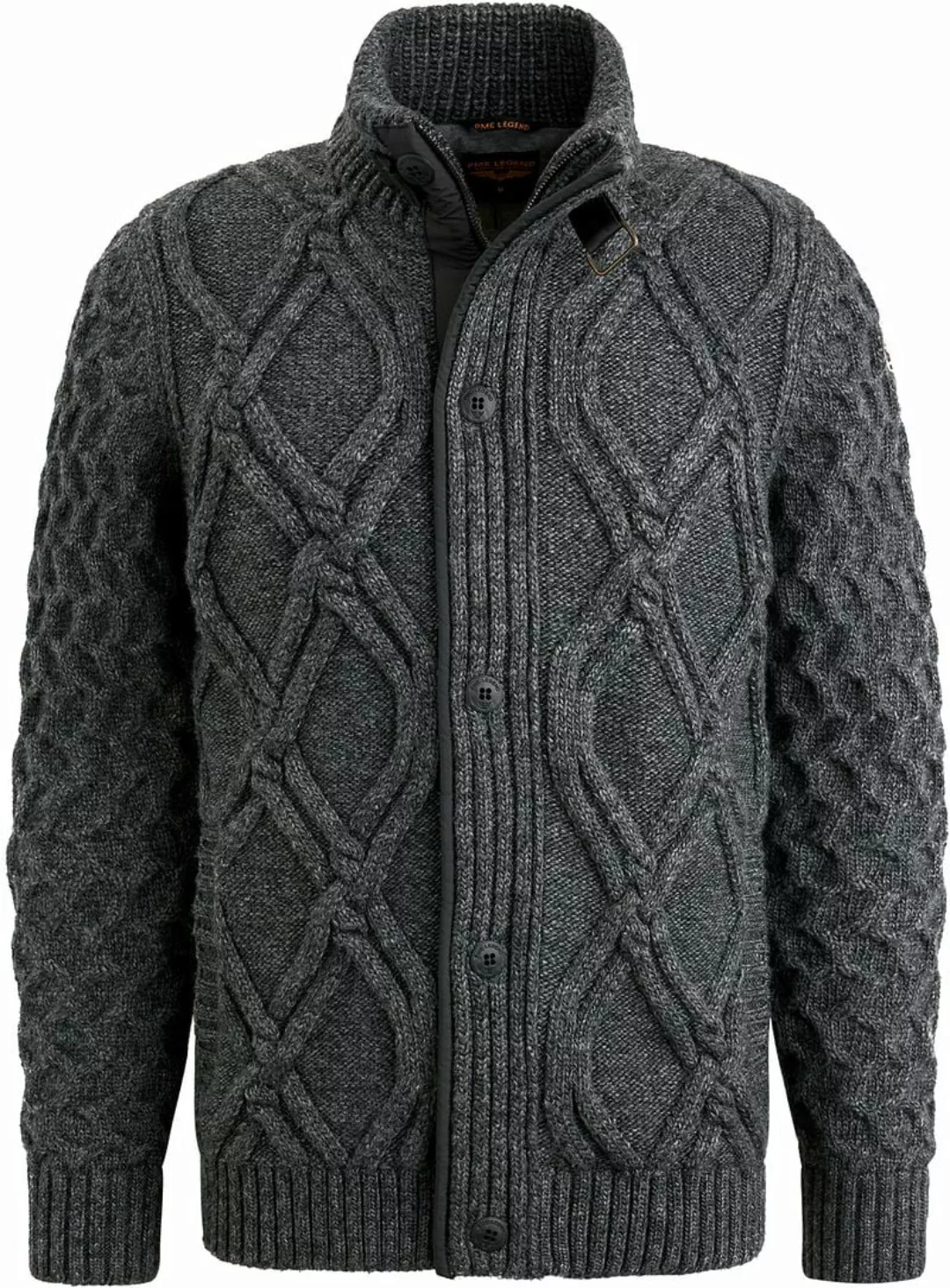 PME Legend Heavy Knit Strickjacke Wool Mix Anthrazit - Größe XL günstig online kaufen