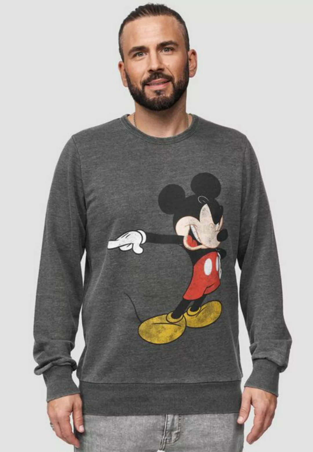 Recovered Sweatshirt Disney Pointing Mickey GOTS zertifizierte Bio-Baumwoll günstig online kaufen