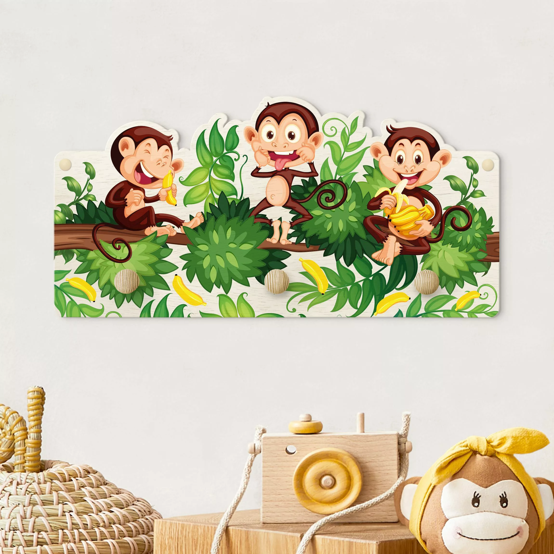 Kindergarderobe Holz Affenfamilie günstig online kaufen