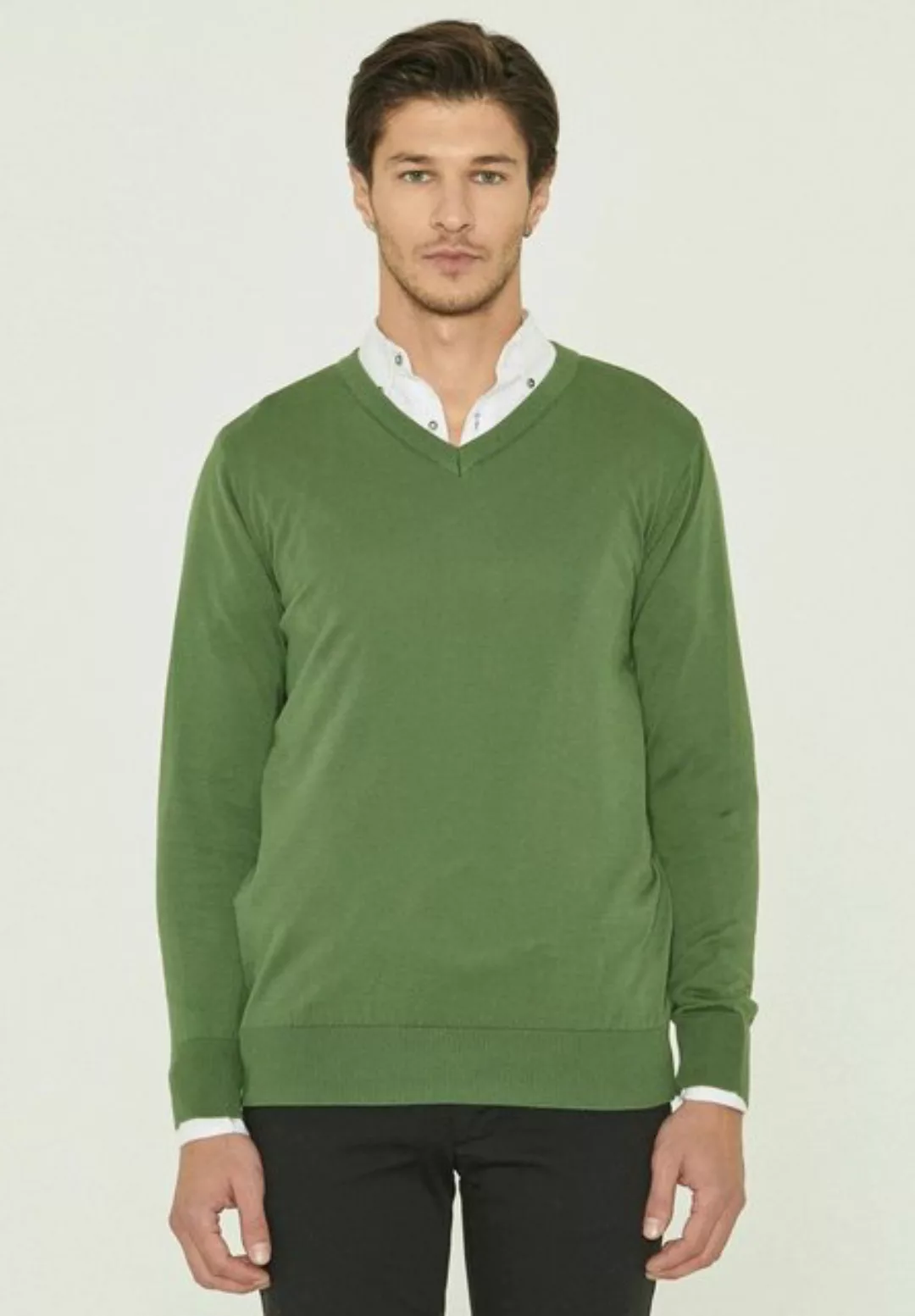 ORGANICATION Sweater Men's V-Neck Sweater in Green günstig online kaufen