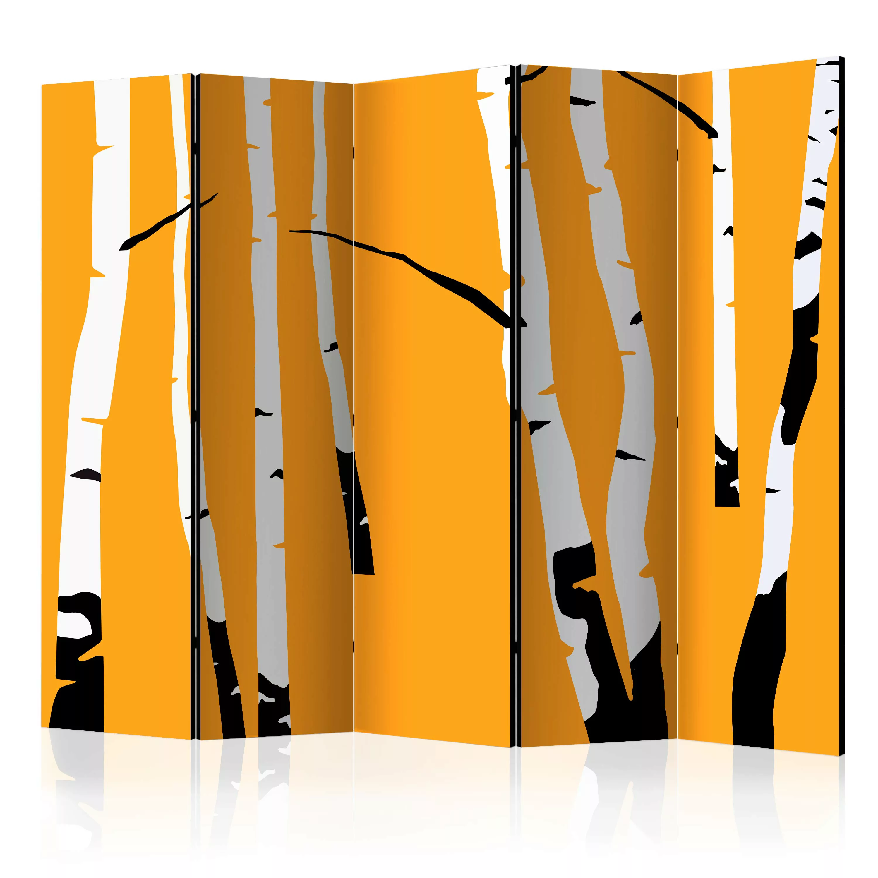 5-teiliges Paravent - Birches On The Orange Background Ii [room Dividers] günstig online kaufen