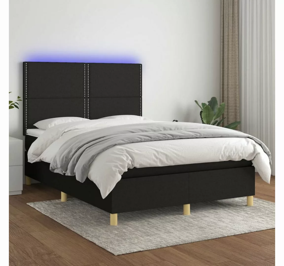 vidaXL Boxspringbett Boxspringbett mit Matratze LED Schwarz 140x200 cm Stof günstig online kaufen