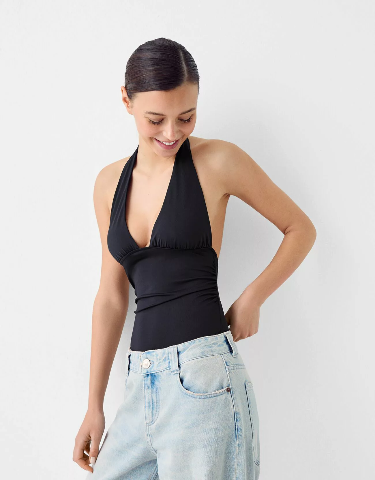 Bershka Neckholder-Body Damen M Schwarz günstig online kaufen