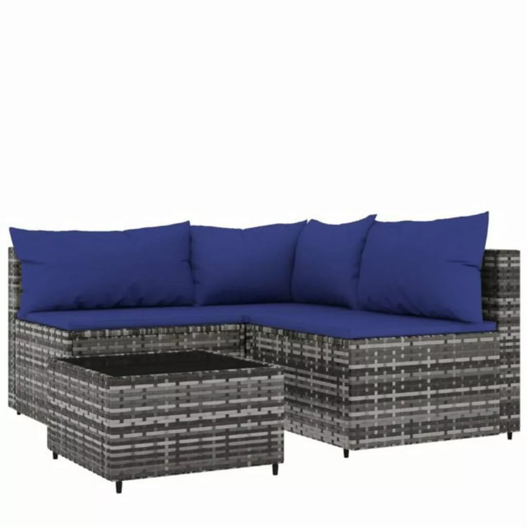 vidaXL Loungesofa 4-tlg. Garten-Lounge-Set mit Kissen Grau Poly Rattan, 1 T günstig online kaufen
