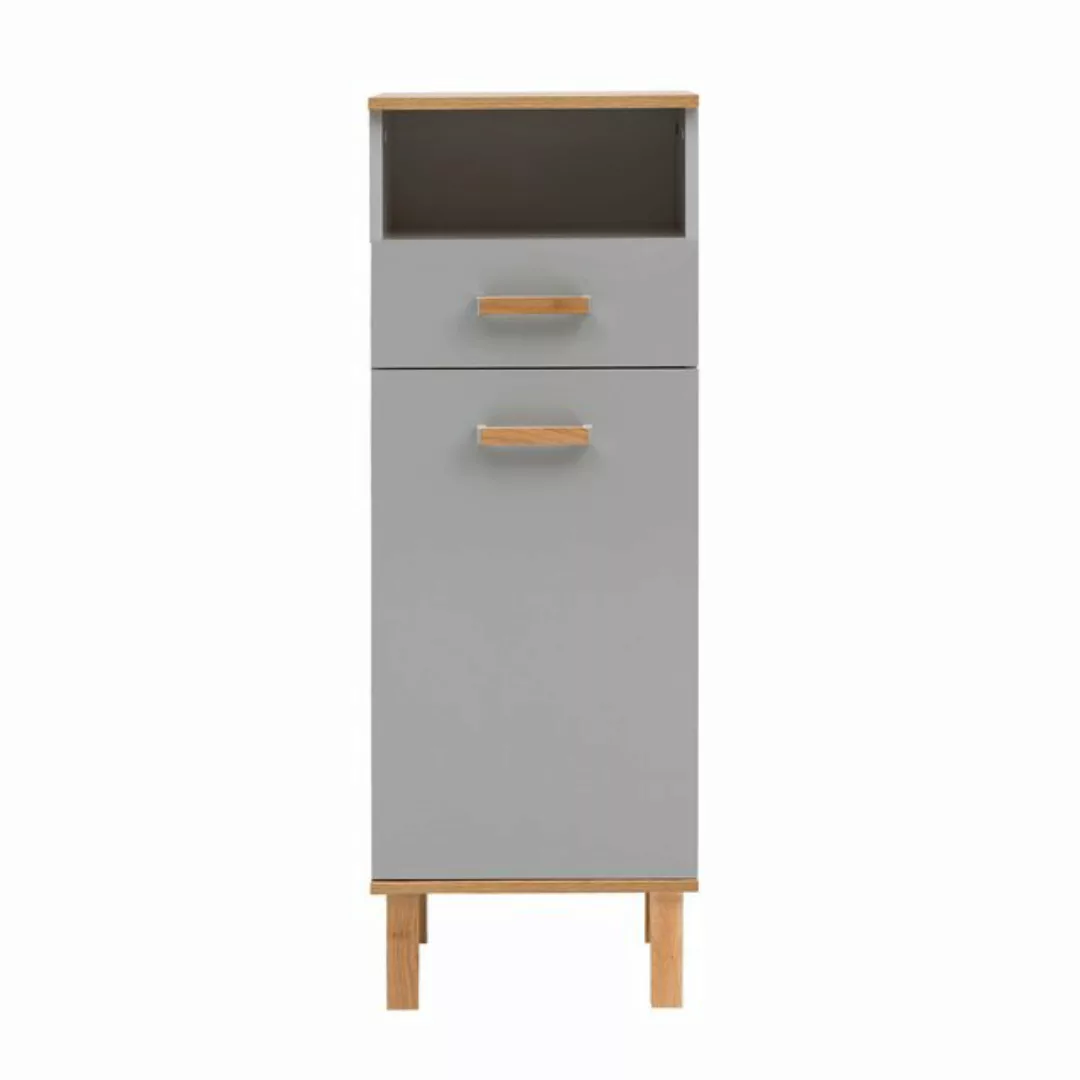 Lomadox Hochschrank PERM-80 grau mit Eiche Landhaus Nb. 40,4/114,5/35 cm günstig online kaufen