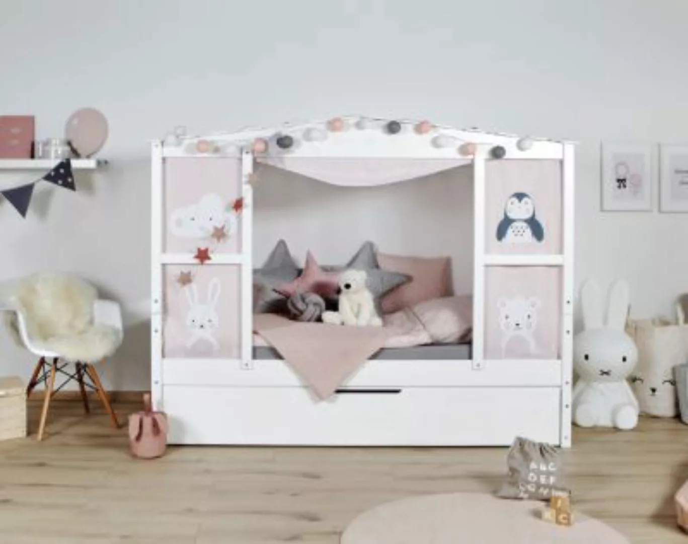 TICAA "Hausbett mit Bettkasten ""Amelie"" Kiefer Weiß" weiß Gr. 90 x 200 günstig online kaufen