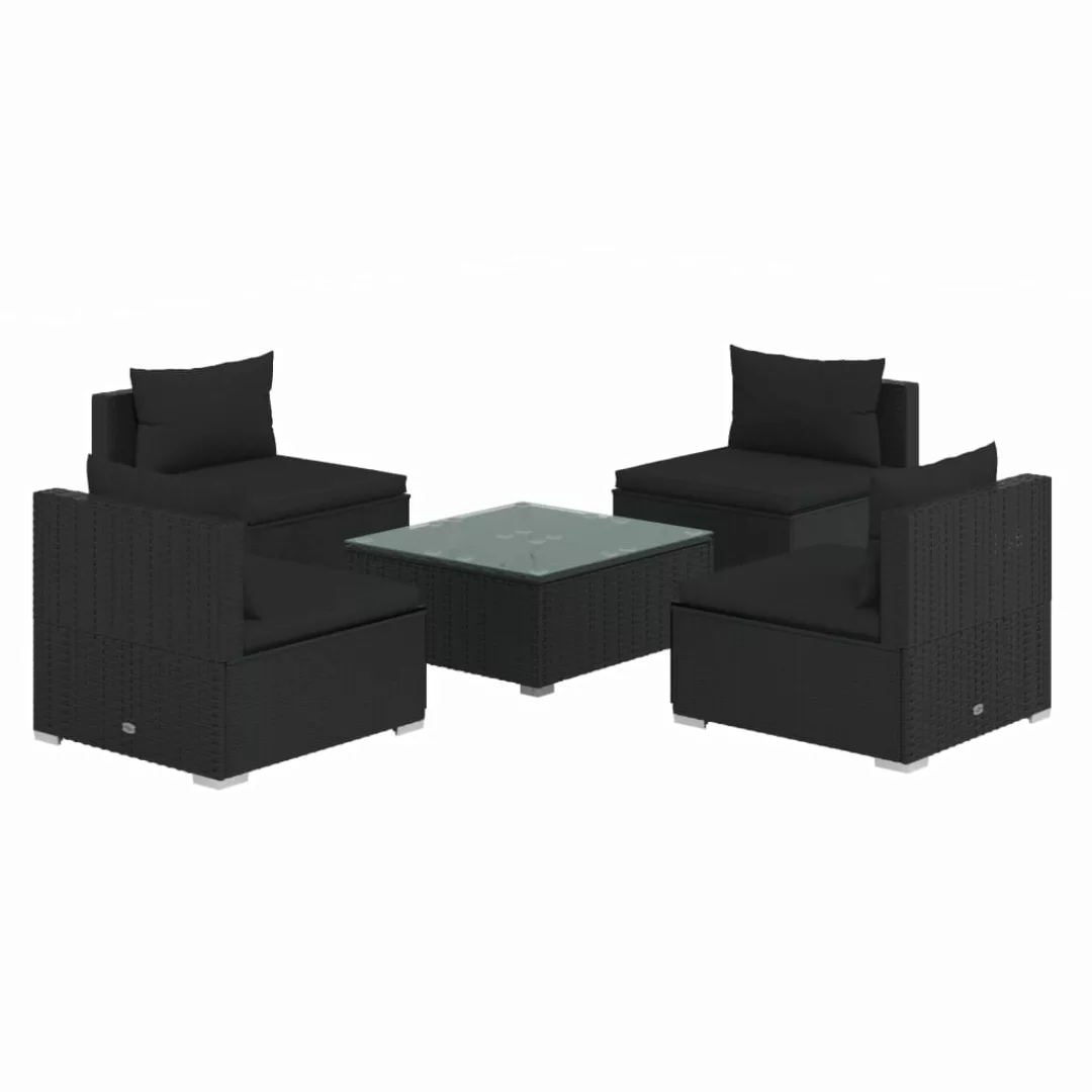 Vidaxl 5-tlg. Garten-lounge-set Mit Kissen Poly Rattan Schwarz günstig online kaufen