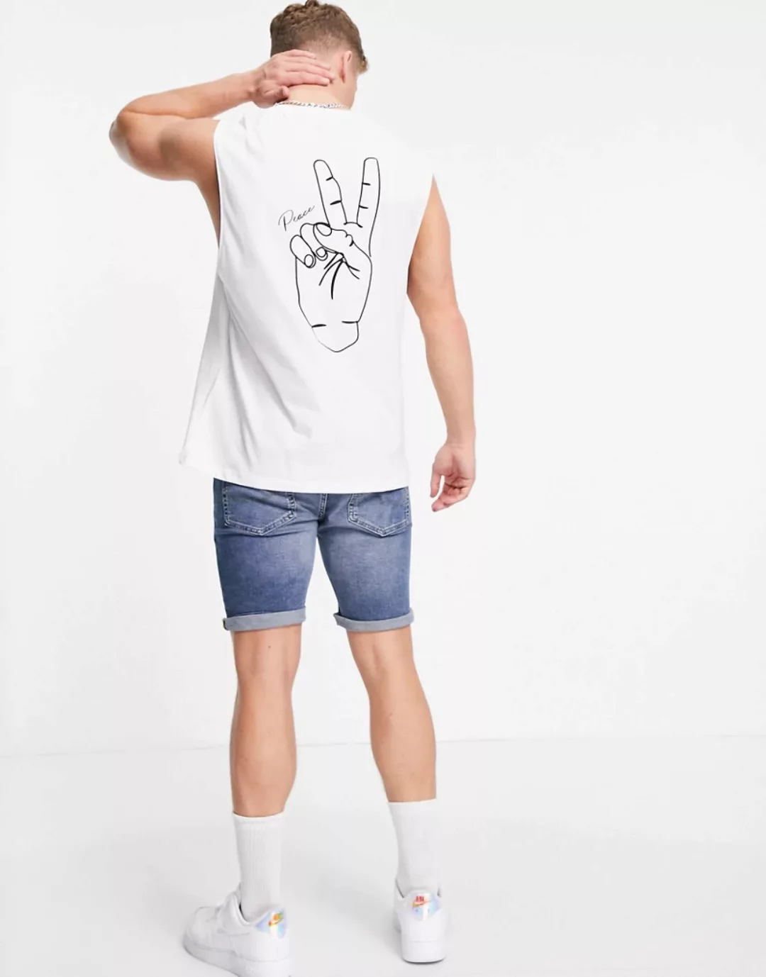 Jack & Jones Originals – Oversize-Trägertop in Weiß mit „Peace“-Print hinte günstig online kaufen