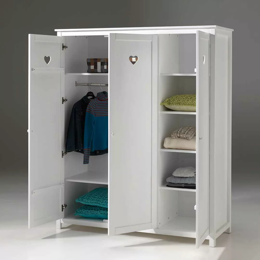 Kinderzimmer Kleiderschrank in Weiß 160 cm breit günstig online kaufen
