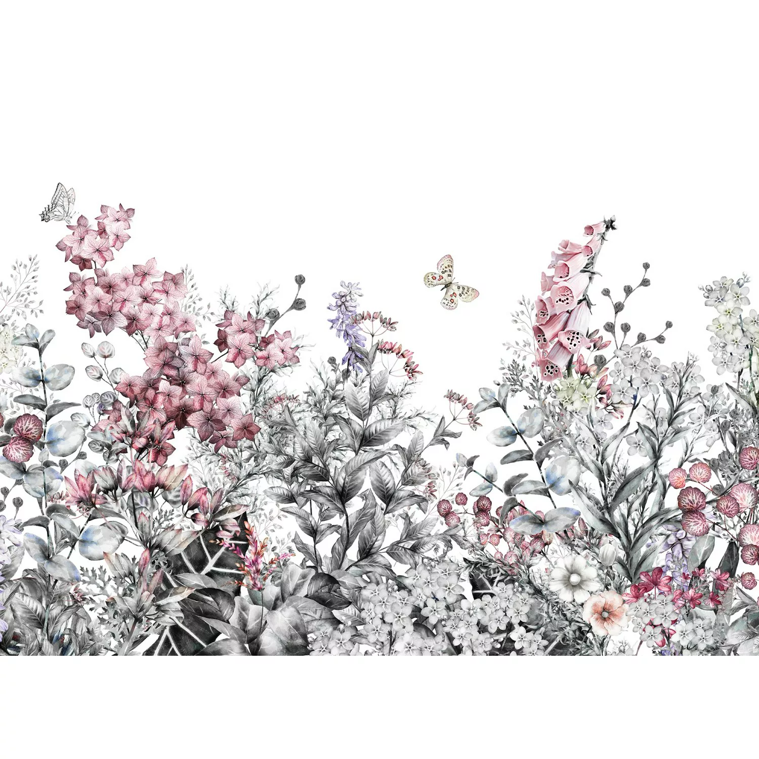 Fototapete Floral Blumen Schmetterling Weiß Rosa 3,50 m x 2,55 m FSC® günstig online kaufen