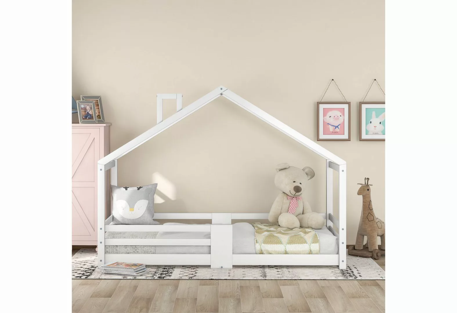 MODFU Kinderbett Kinder Bett Jugendbett Holzbett Hausbett Kinderhaus Massiv günstig online kaufen