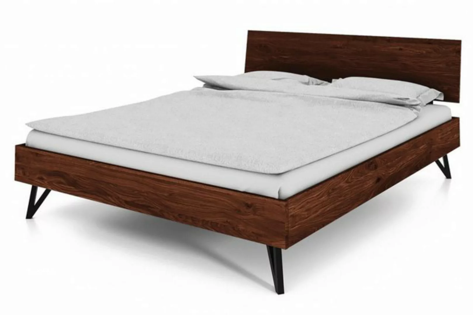 Natur24 Bett Rolo Bett 180x200 cm aus Wildeiche choco massiv mit Holzkopfte günstig online kaufen