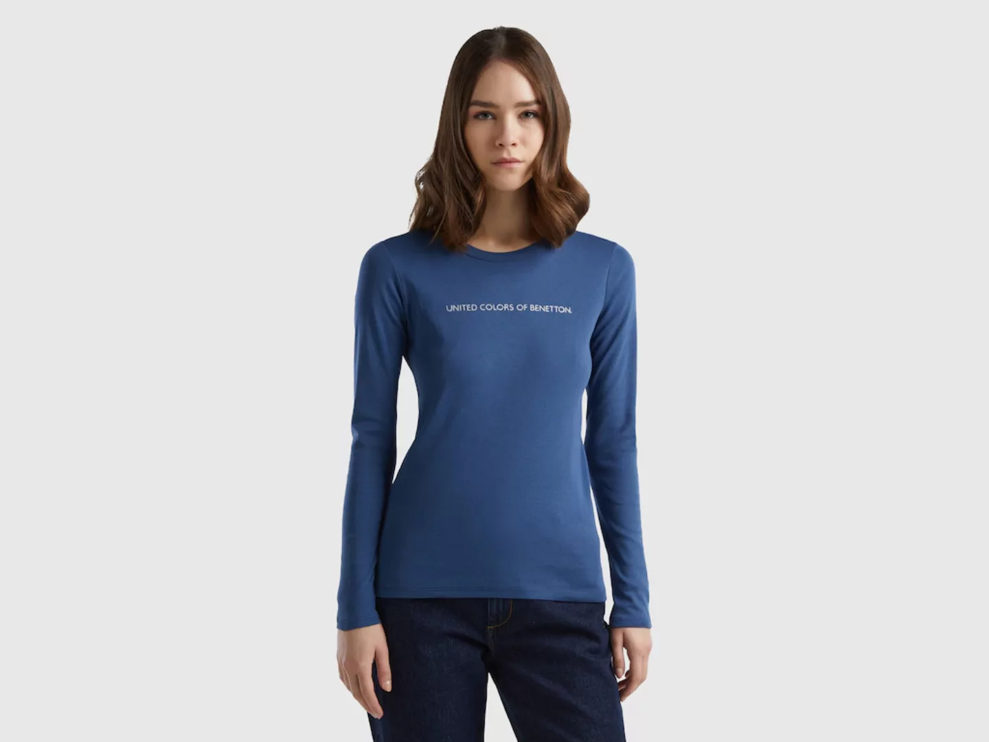 United Colors of Benetton Langarmshirt mit Glitzereffekt Labelprint günstig online kaufen