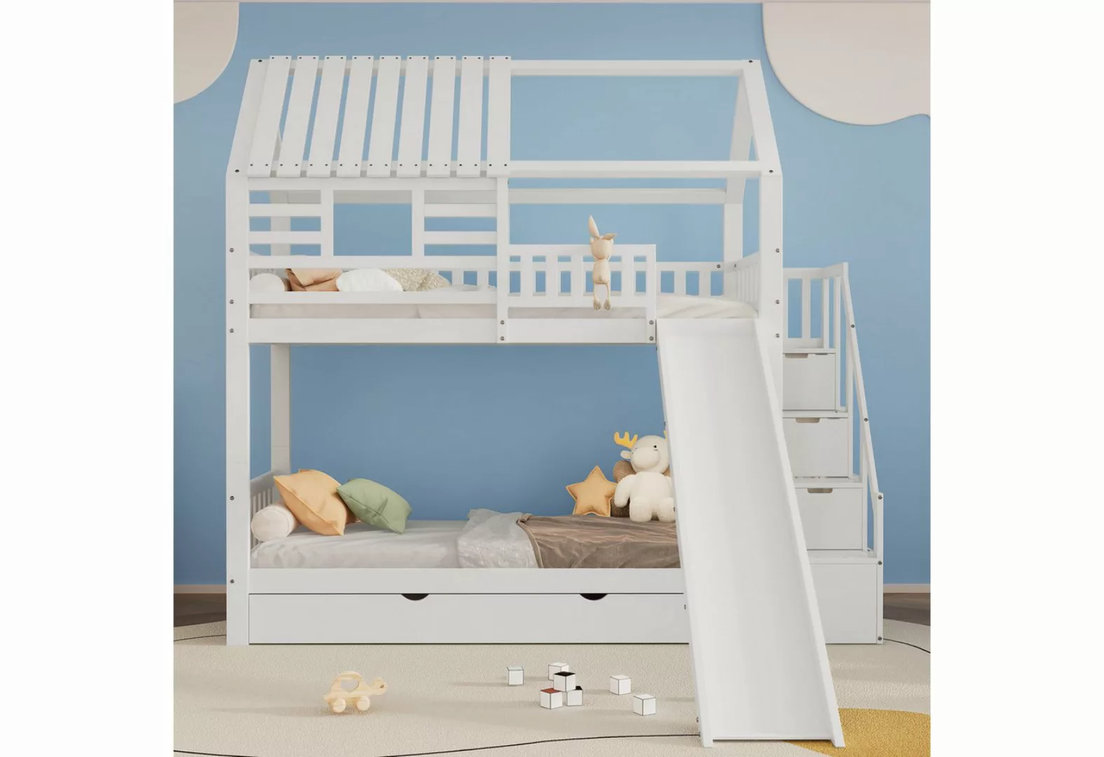 Celya Kinderbett Etagenbett 90x200cm mit Treppe und Rutsche, Aufbewahrungss günstig online kaufen