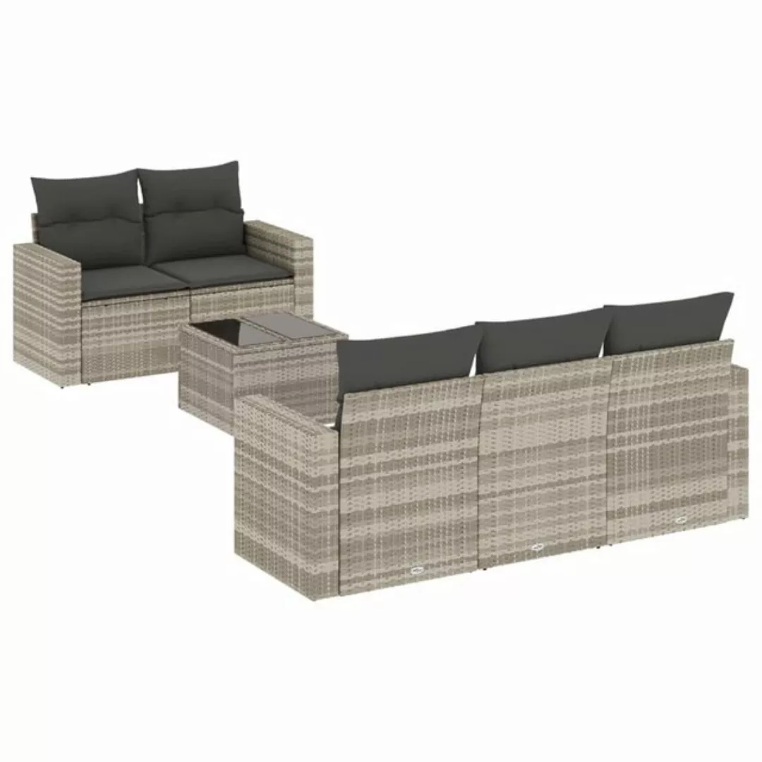 vidaXL Sofaelement 6-tlg. Garten-Sofagarnitur mit Kissen Hellgrau Poly Ratt günstig online kaufen