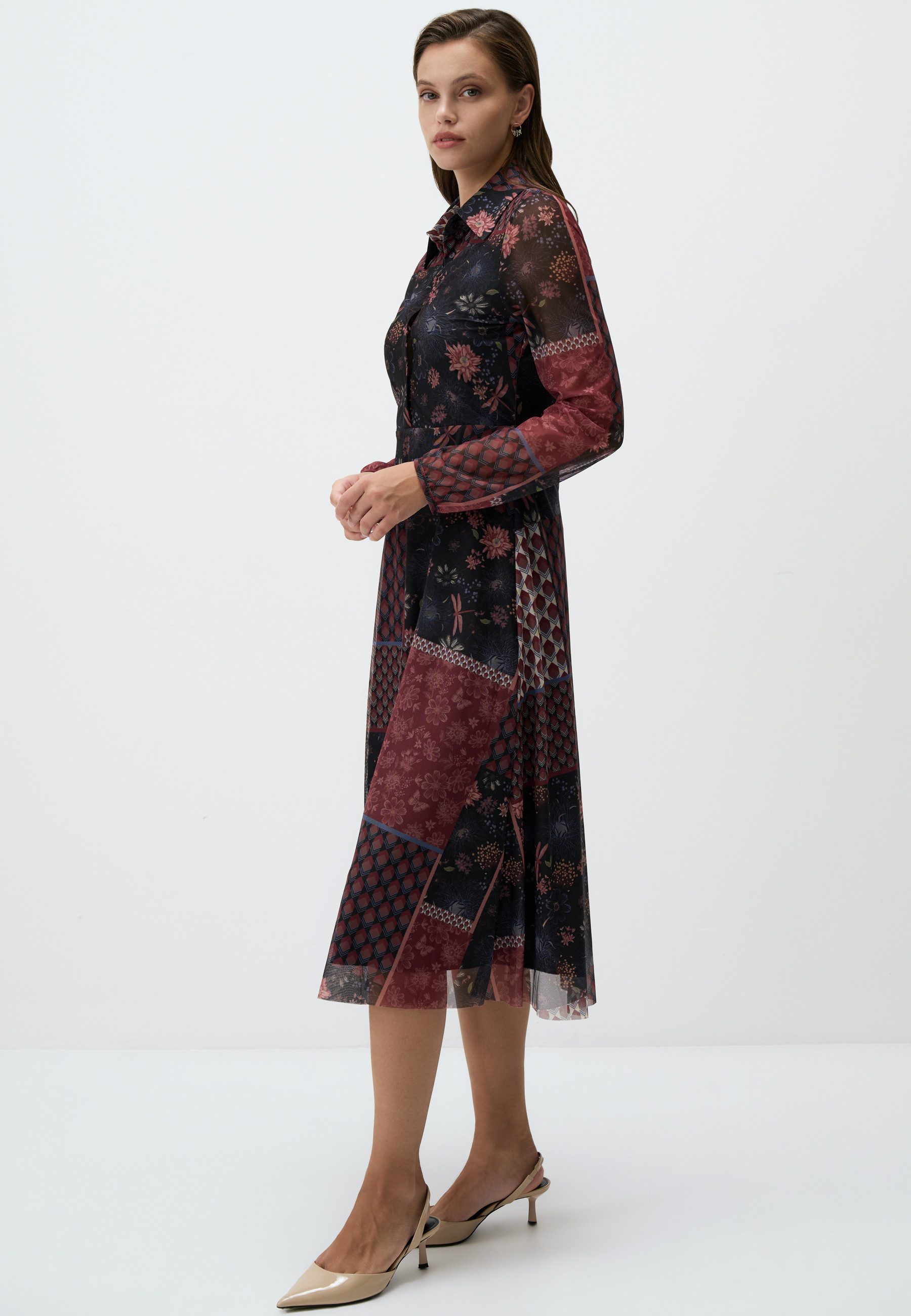 Jimmy Key Midikleid Patchwork-Midikleid Mit Blumenmuster günstig online kaufen