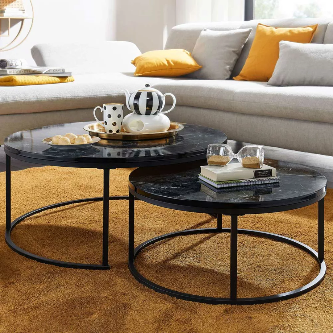 Wohnzimmer Tische in schwarzer Marmor Optik Stahl-Ringgestell (zweiteilig) günstig online kaufen