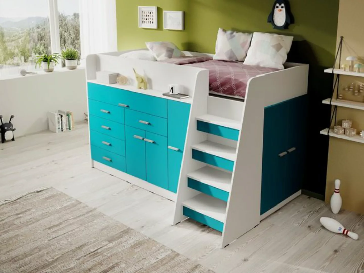 Möbel für Dich Hochbett Ingenio mit ausziehbarem Schreibtisch, Treppe und v günstig online kaufen
